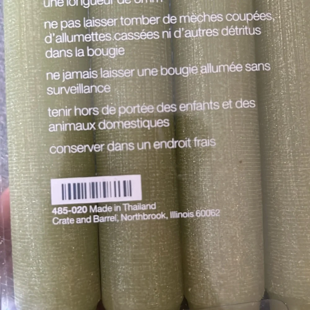 Crate & Barrel Green Glimmer Tapers Candles Set of Four 10” / 25.4cm